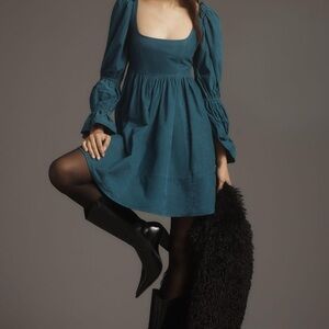 Anthropologie Pilcro EUC Square-Neck Corduroy Babydoll Mini Dress SIZE L